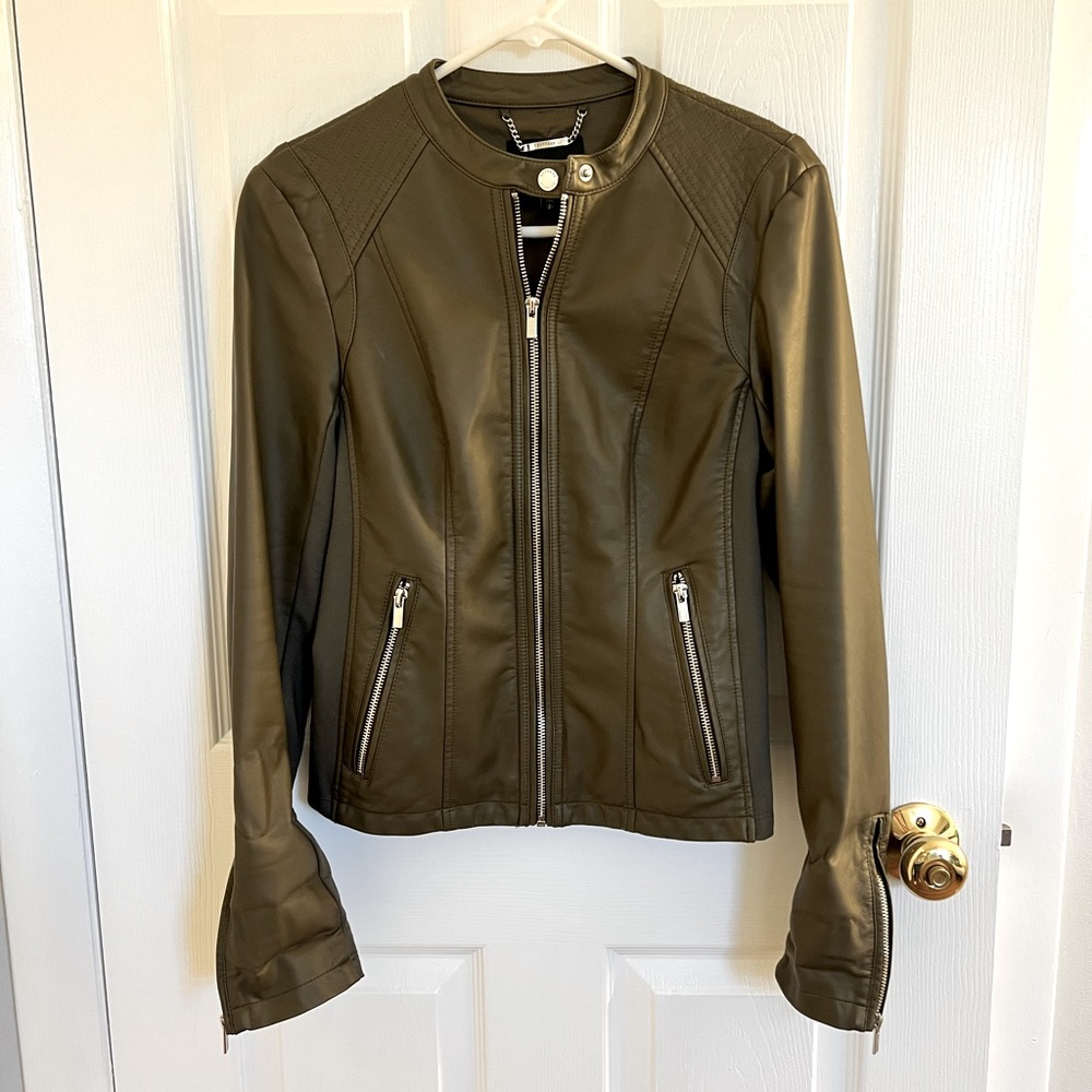 Express olive faux leather jacket